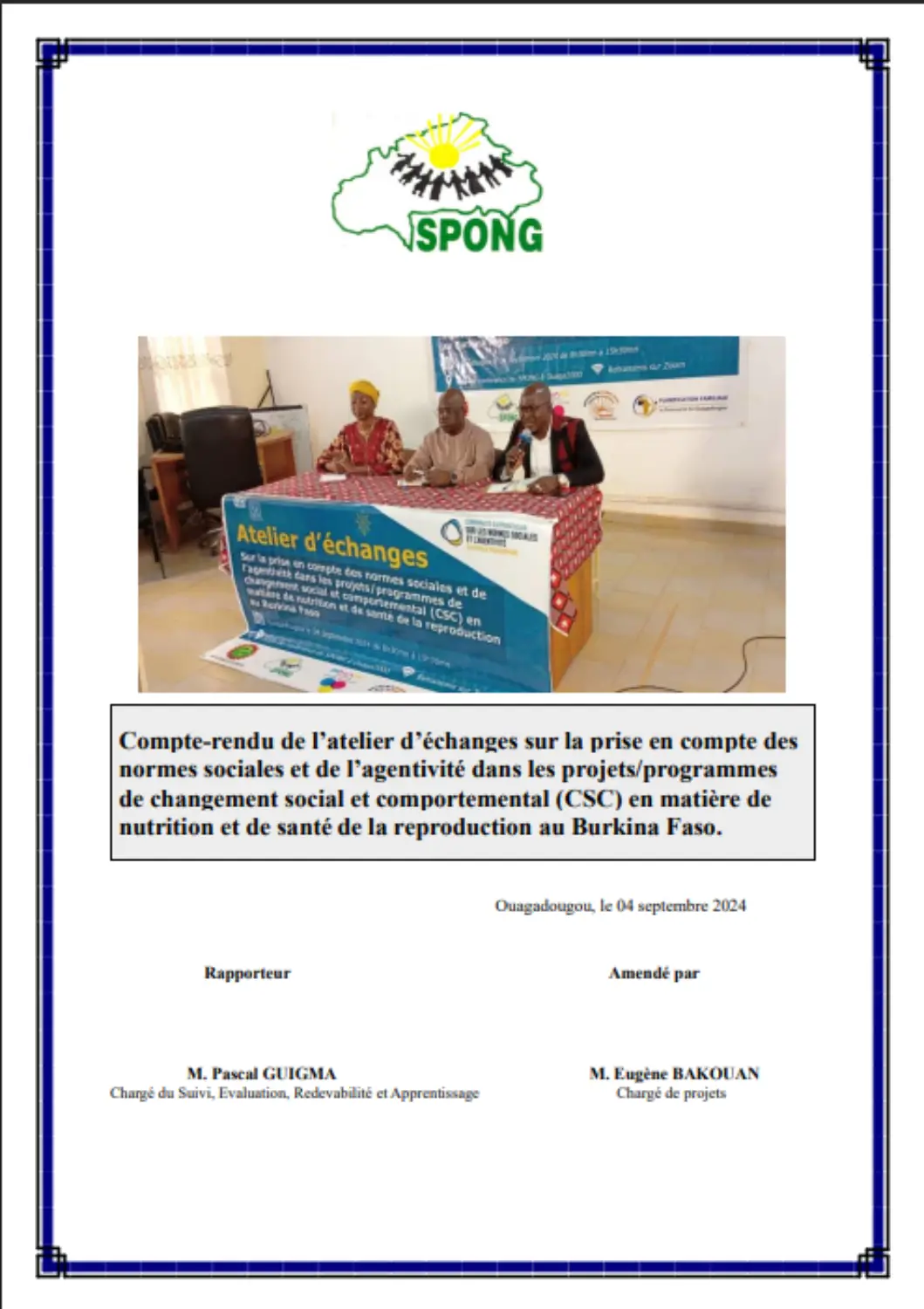 échanges sur la prise en compte des normes sociales et de l’agentivité dans les projets/programmes de changement social et comportemental (CSC) en matière de nutrition et de santé de la reproduction, Burkina Faso