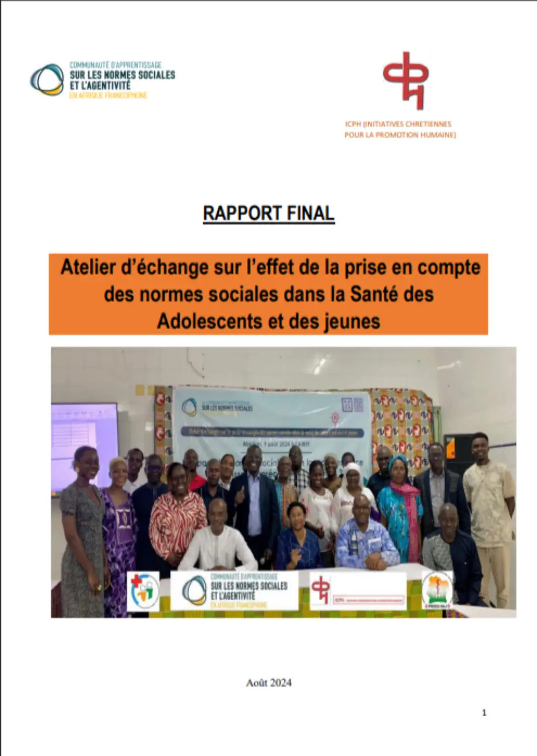 Atelier d’échange sur l’effet de la prise en compte des normes sociales dans la Santé des Adolescents et des jeunes, Abidjan, Cote d’Ivoire