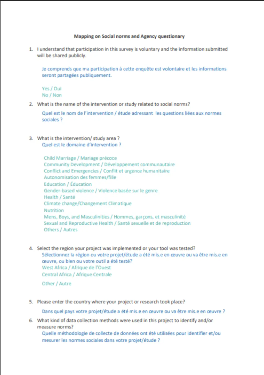 Cartographie des Normes Sociales de l’Afrique Francophone
