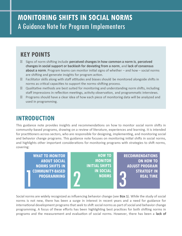 Monitoring shifts in social norms: a guidance note for program implementers